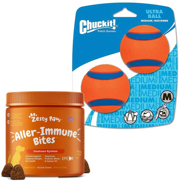Zesty Paws||Chuckit! Zesty Paws Aller-Immune Lamb Flavored Soft Chews Allergy & Immune Supplement for Dogs + Chuckit! Ultra Rubber Ball Tough Toy 3 Zesty Paws||Chuckit! Zesty Paws Aller-Immune Lamb Flavored Soft Chews Allergy & Immune Supplement for Dogs + Chuckit! Ultra Rubber Ball Tough Toy