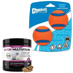 PetHonesty||Chuckit! PetHonesty 10-for-1 Chicken Flavored Soft Chews Multivitamin for Dogs + Chuckit! Ultra Rubber Ball Tough Toy