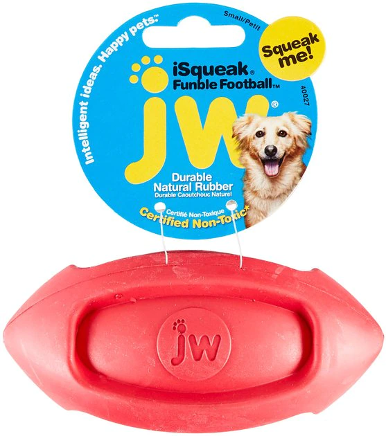 JW Pet iSqueak Funble Football Dog Toy, Color Varies 3 JW Pet iSqueak Funble Football Dog Toy, Color Varies